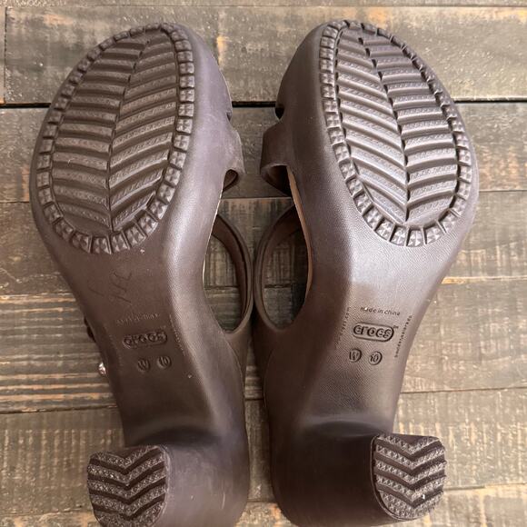 Crocs Womens Size 10 Cyprus IV Heeled Sandals Brown Slip On Strappy 4” 14558 EUC - Picture 13 of 13
